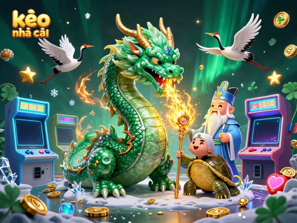Experience kèo nhà cái with vibrant energy from a jade dragon, turtle sage, and lucky cranes.