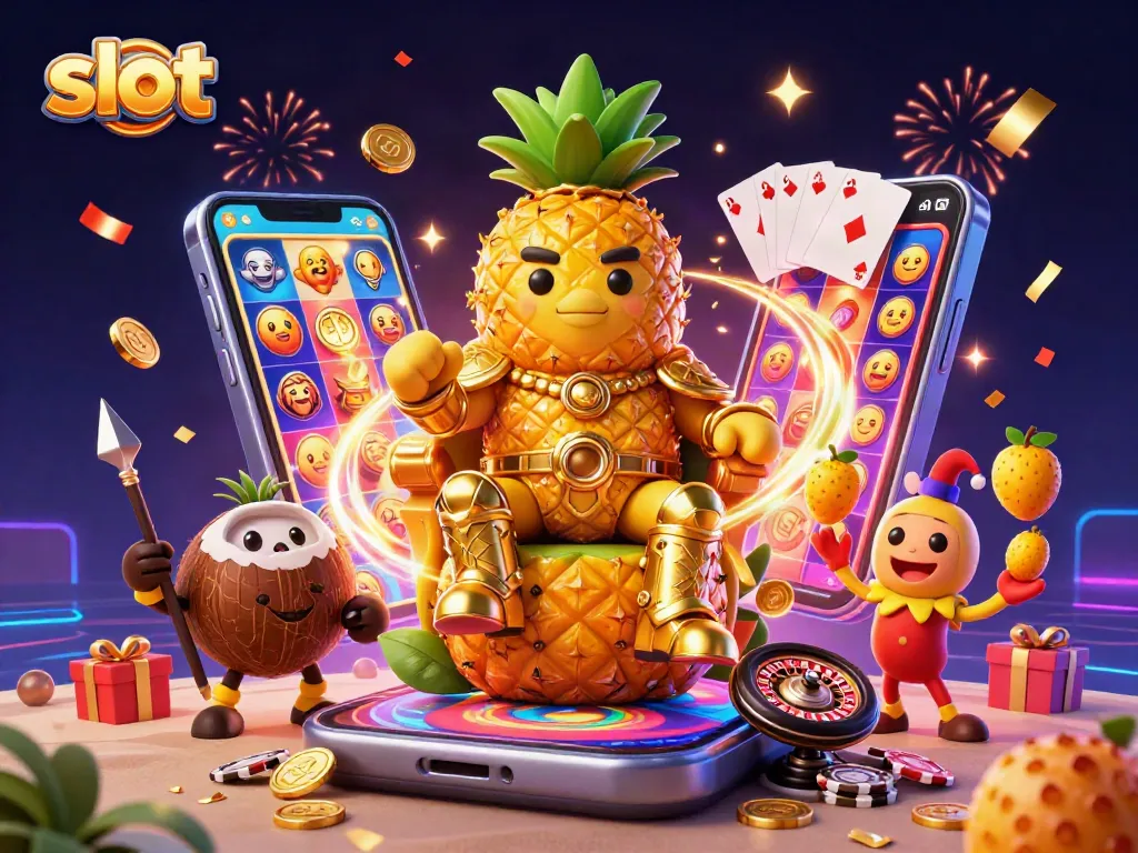 Experience exhilarating slot gameplay with a vibrant cartoon scene featuring slot symbols and animated characters.