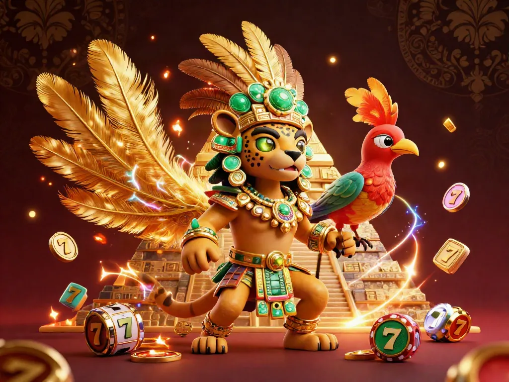 Spin winning slots in a vibrant Mayan casino scene filled with jackpots and excitement.