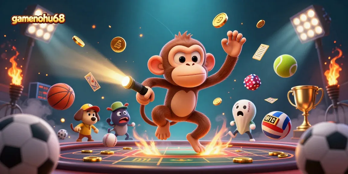 Experience the excitement at gamenohu68 as a ghost-hunting puppy tracks playful gold-juggling spirits in a vibrant casino.