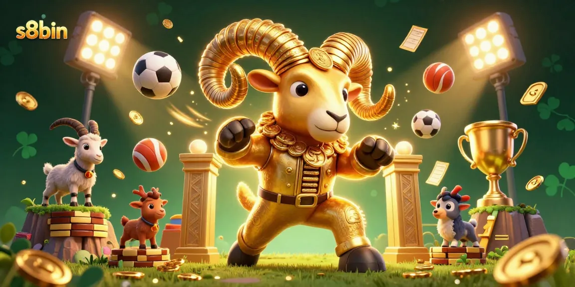 Experience thrilling gameplay with s8bin's vibrant casino elements and dynamic golden ram illustration.