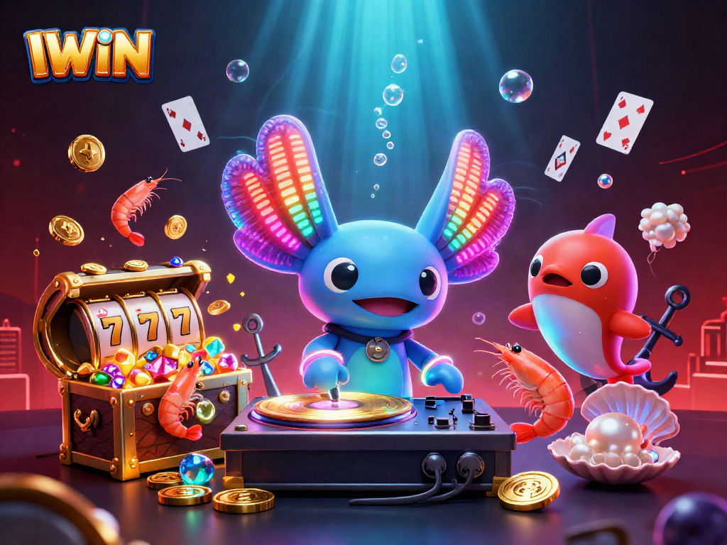 Experience IWIN's thrilling casino vibe with vibrant underwater games featuring a DJ and lively characters.