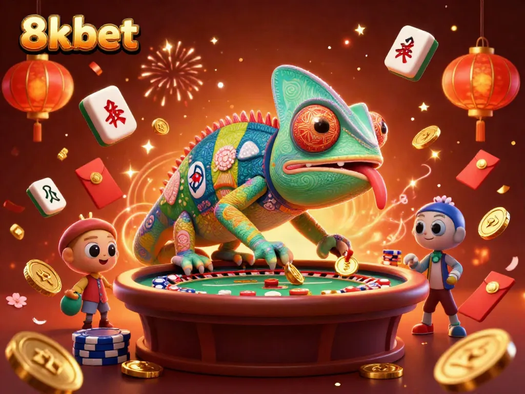 Experience the vibrant gaming energy of 8xbet with a lively 3D casino illustration.