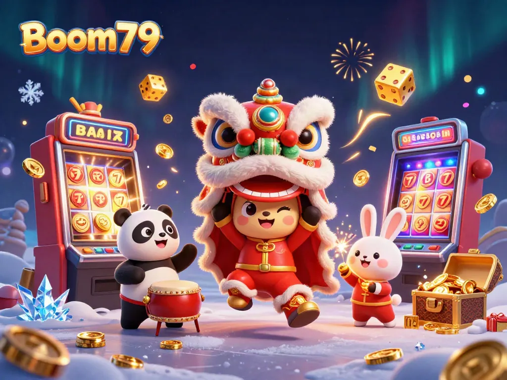Experience Boom79 with engaging characters in a vibrant casino scene full of jackpots and excitement.