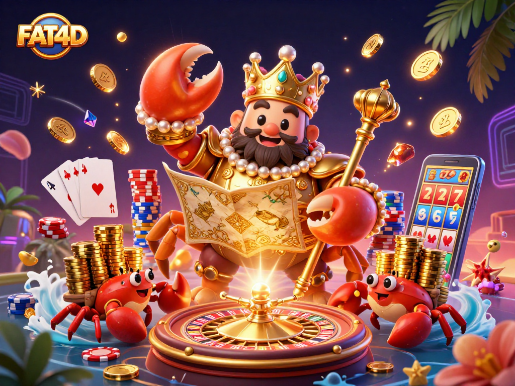 Engage with FAT4D's immersive slot gaming experience featuring dynamic golden crab theme and stunning visuals.