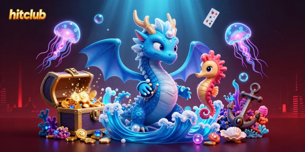 Engage with the vibrant hitclub gaming world featuring a magnificent ocean dragon, seahorse knight, and dynamic gameplay elements.
